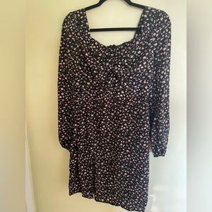 Black floral long sleeve midi dress